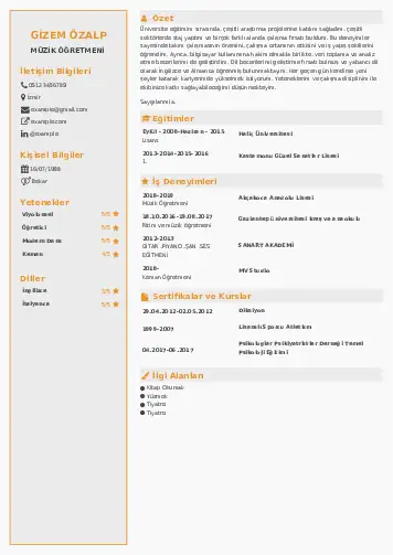 Müzik Öğretmeni Cv Örnekleri cv indir